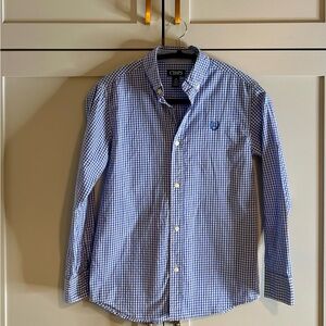 Chaps; Boys Blue Gingham Button-Down Shirt Size 10-12